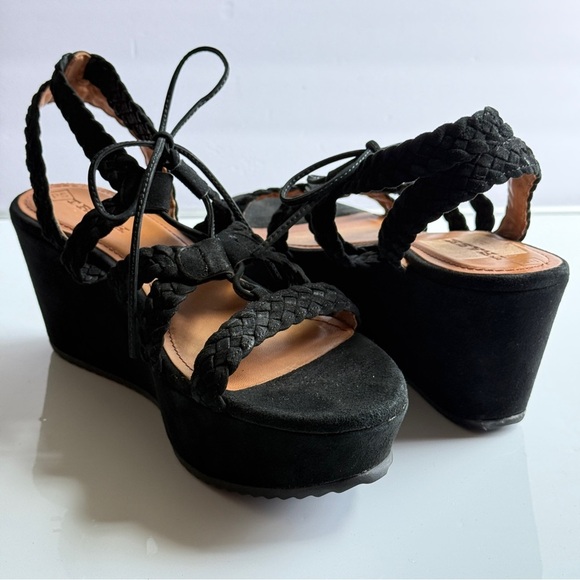 Trask Black Suede Platform Braided Wedge Lace-Up Sandals Size 11 - Picture 5 of 11